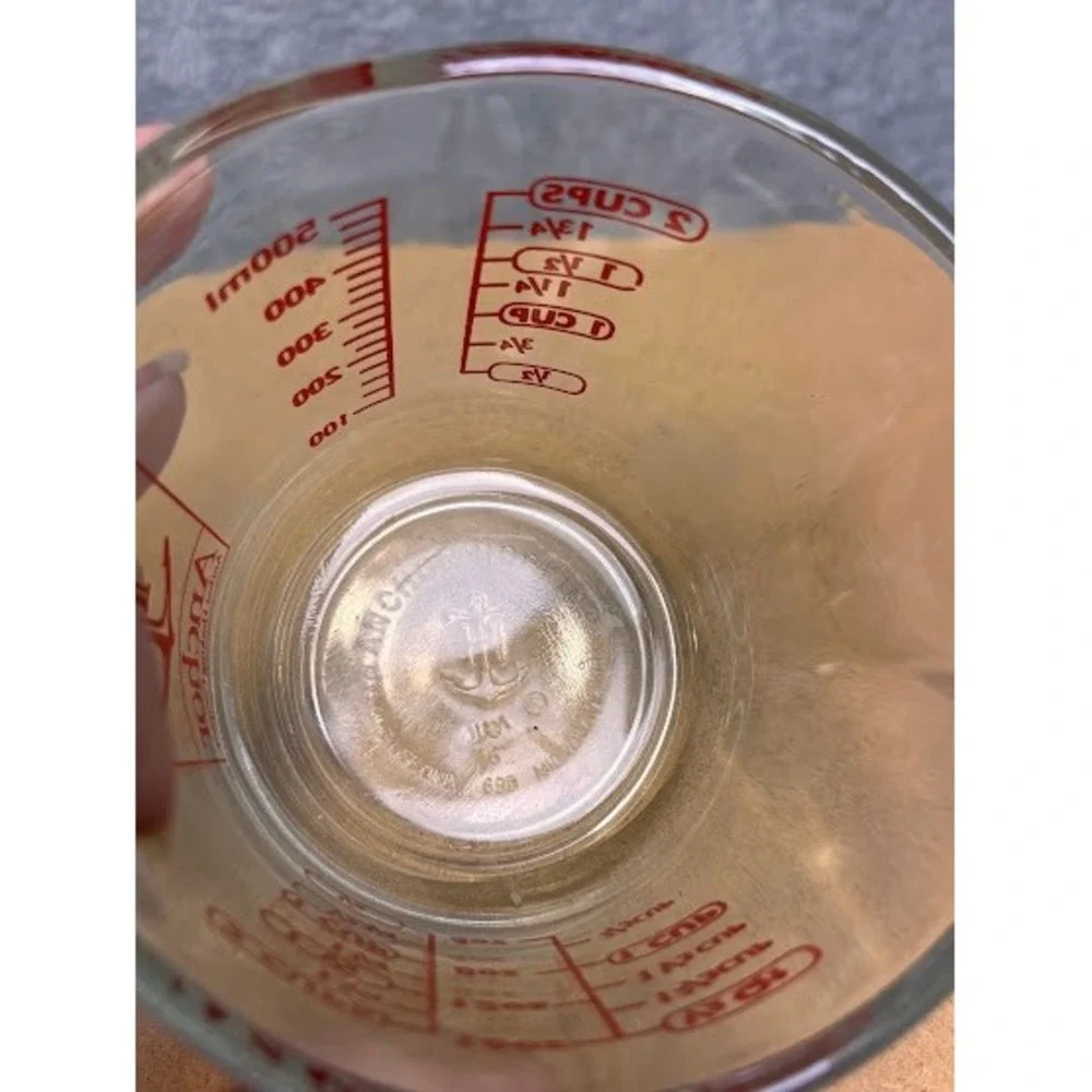 Anchor Hocking Glass Measuring Cup Set 1 Cup and 2 Cup Red Graphics Made in USA‎